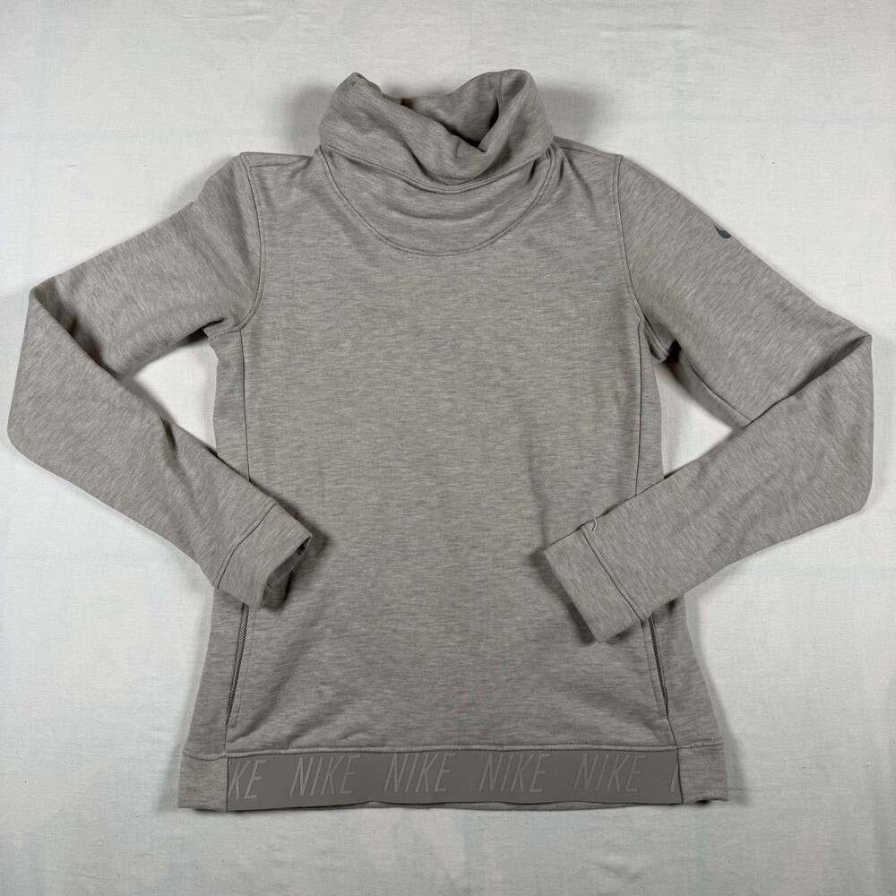 Nike Womens Dri Fit Cowl Neck Sweatshirt Gray XS Logo Hem Pullover 860130-003